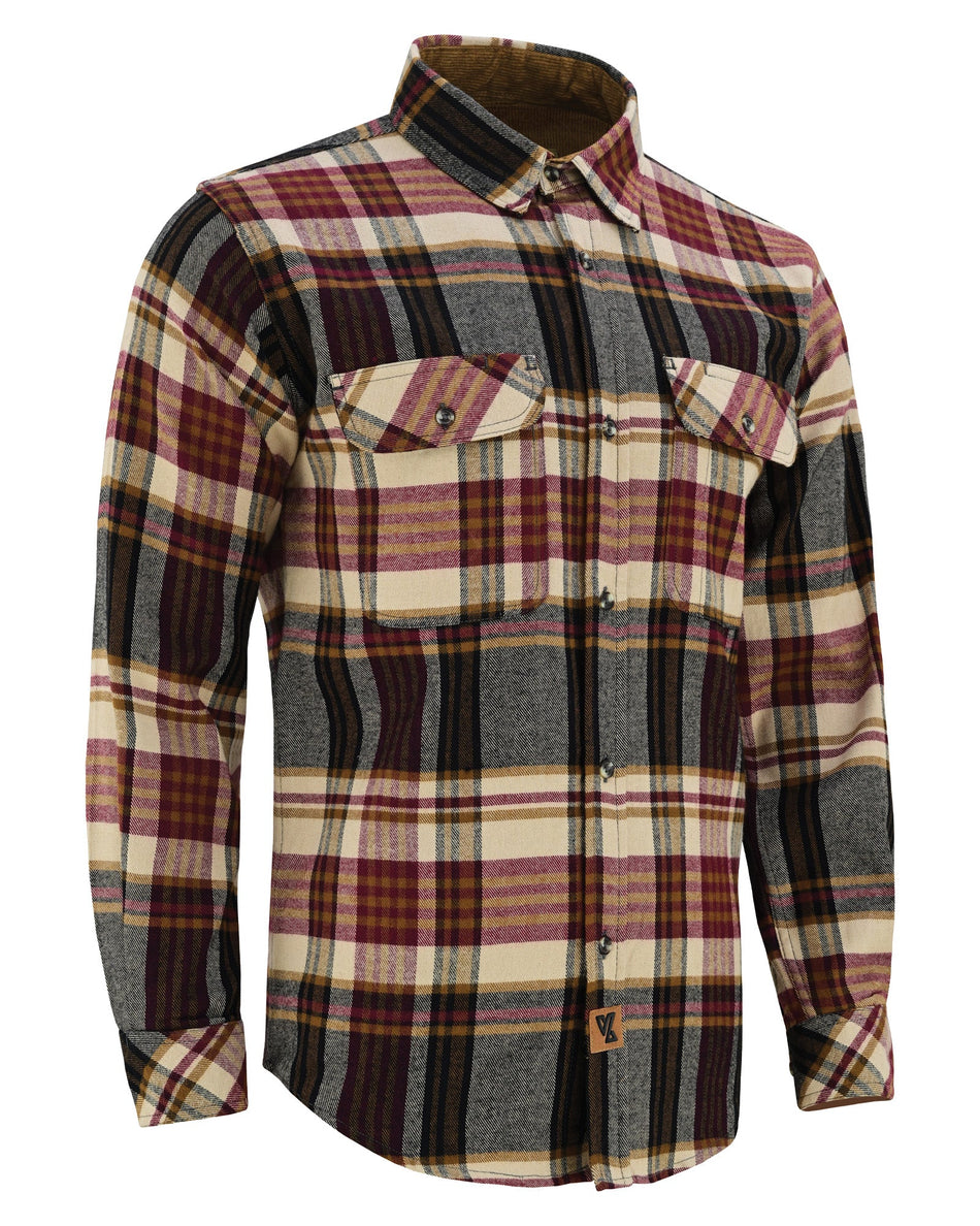 Vance Leather VB1718MCr Men's Cedarwood Plaid Long Sleeve Plaid Button Down Casual Flannel Shirt, 100% Cotton, Corduroy Cuffs
