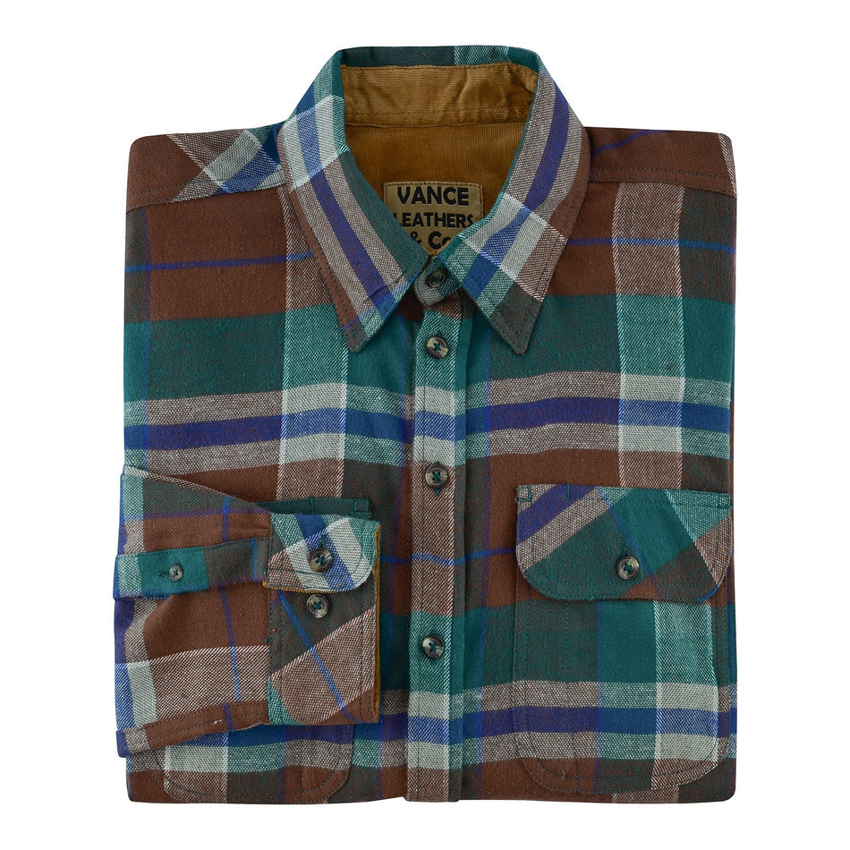 VB1723GN - Men's Smoky Mountain Long Sleeve Plaid Button Down Casual Flannel Shirt, 100% Cotton, Corduroy Collar & Cuffs
