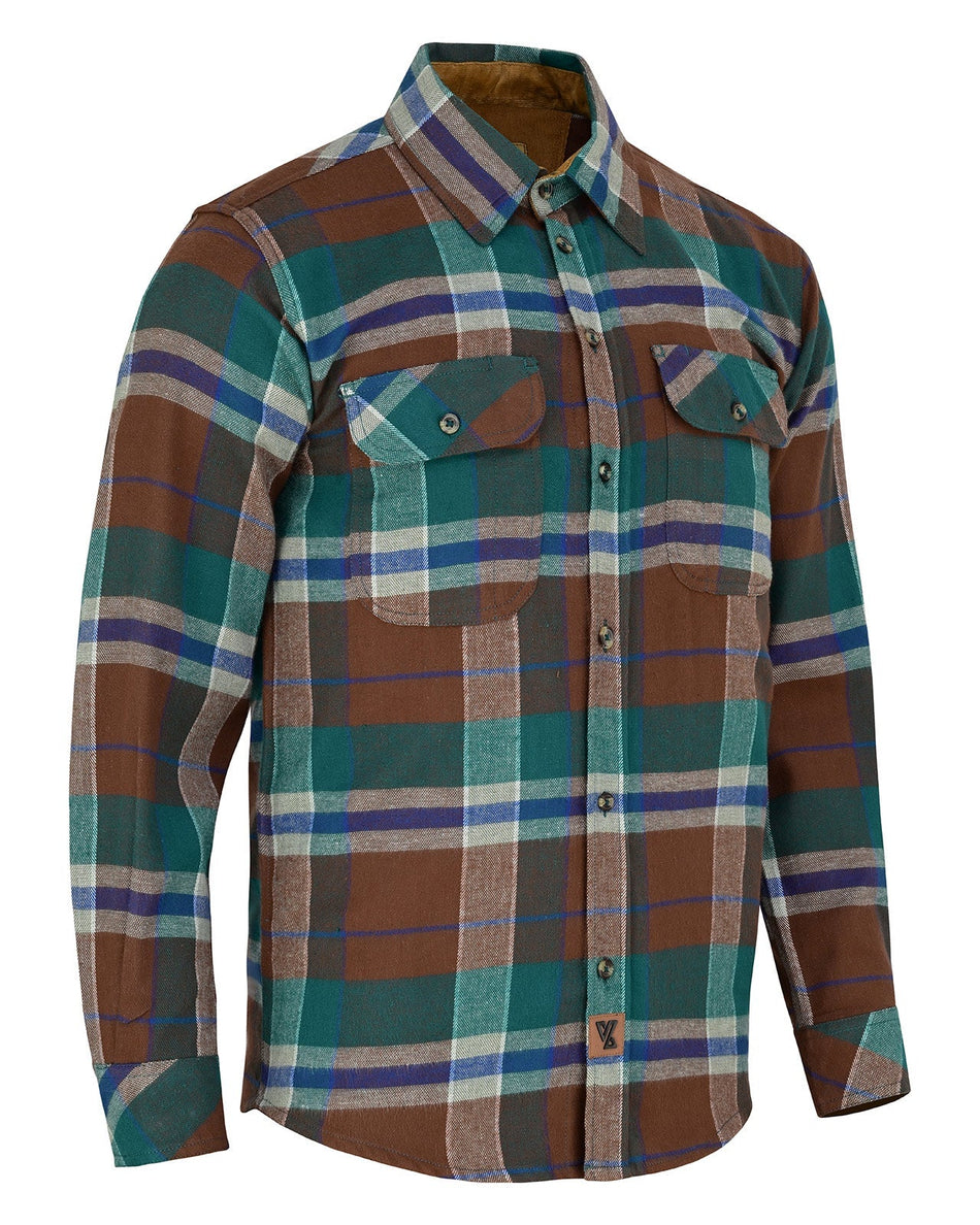 VB1723GN - Men's Smoky Mountain Long Sleeve Plaid Button Down Casual Flannel Shirt, 100% Cotton, Corduroy Collar & Cuffs
