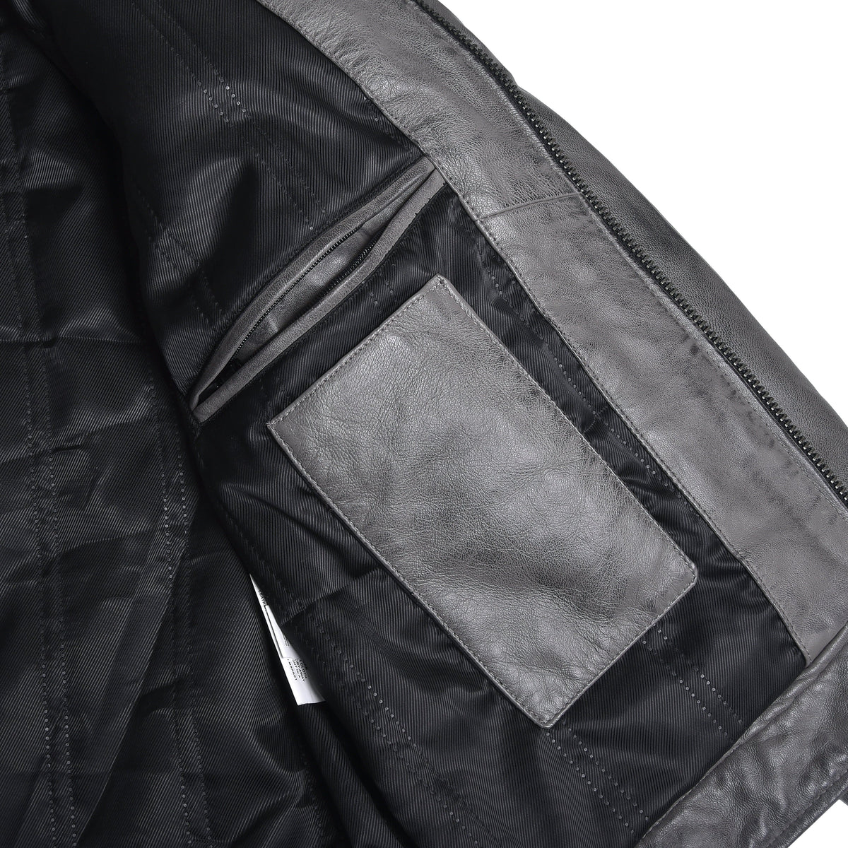 Men's Cafe Racer Waxed Lambskin Distressed Grey Motorcycle Leather Jacket - inside pocket