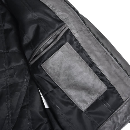 Men's Cafe Racer Waxed Lambskin Distressed Grey Motorcycle Leather Jacket - inside pocket