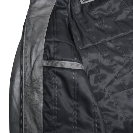 Men's Cafe Racer Waxed Lambskin Distressed Grey Motorcycle Leather Jacket - inside pockets 1