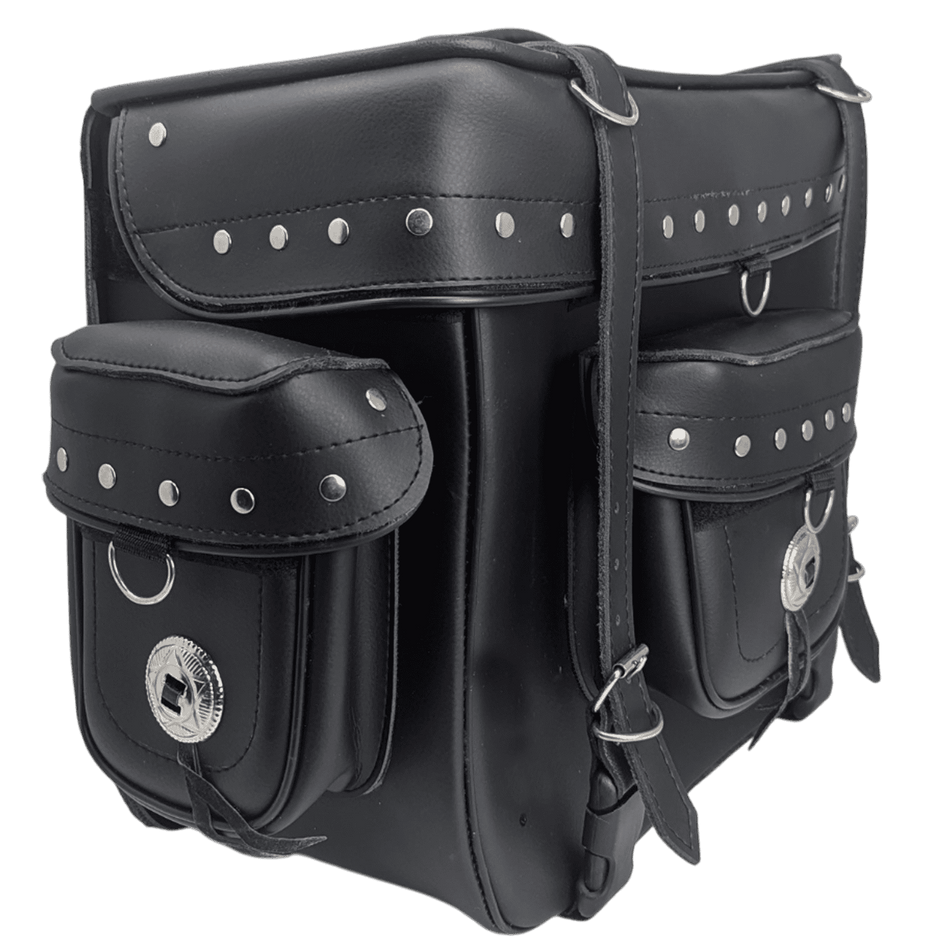 Vance VS337 Premium PVC Studded Motorcycle Sissy Bar Bag for Harley Motorcycles