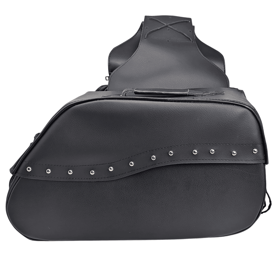 Vance VS225 Black Studded Motorcycle Saddlebags 30L Water-Resistant Fits Honda, Yamaha, Kawasaki, Indian, and Harley