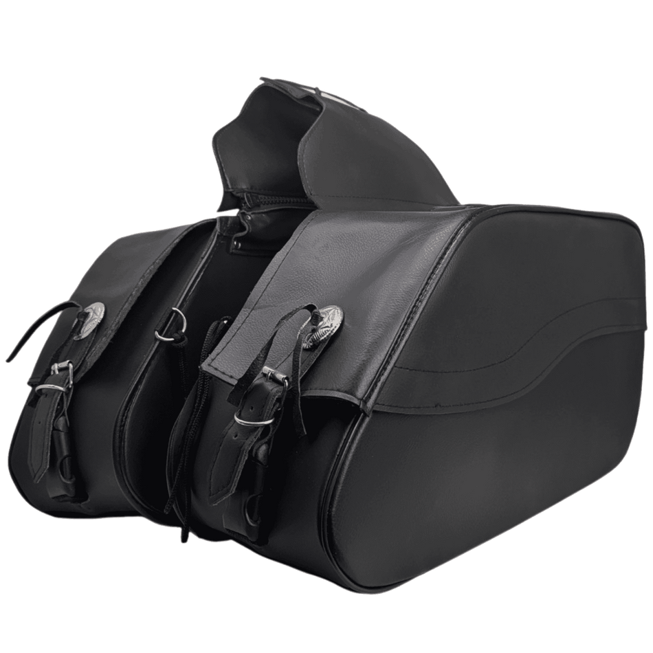 Vance VS225B Black Plain Motorcycle Saddlebags 30L Water-Resistant Fits Honda, Yamaha, Kawasaki, Indian, and Harley