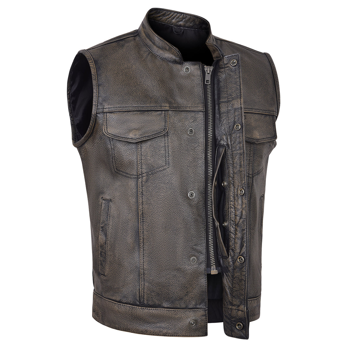 High Mileage HMM914DB Mens Premium Cowhide Distressed Brown SOA Style Biker Club Leather Motorcycle Vest