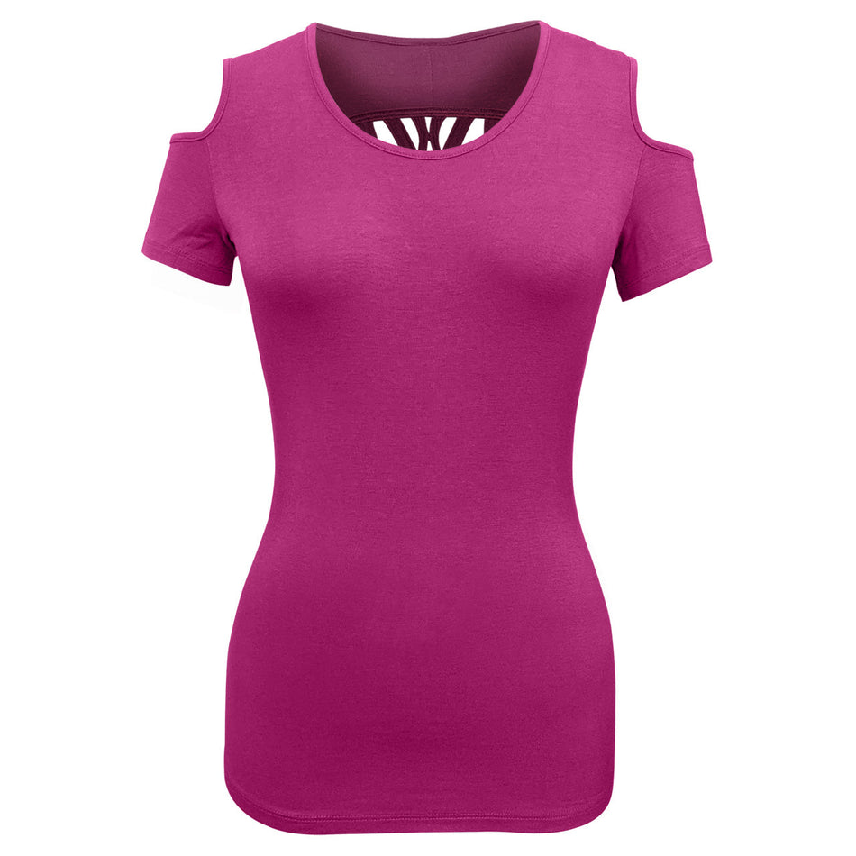VB024/VB124 - Ladies Half Sleeve Shoulder Cutoffs Shirts Sugar Skull Lace Design on back