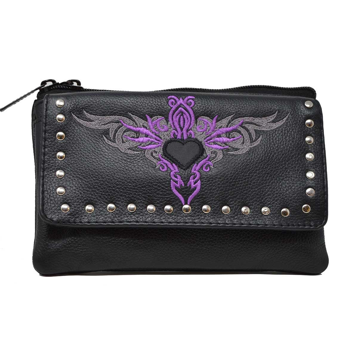 VA320 Vance Leather's Premium Leather Purses Ladies Belt Loop Purse 7.5x5 Heart Designs