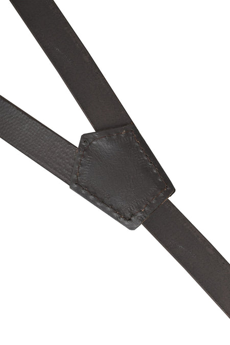 Men’s Premium Leather Y-Back Suspenders, Heavy-Duty Adjustable Braces w/ Brass Swivel Snap Hooks for Jeans & Trousers - strap with a stitched hexagonal connector