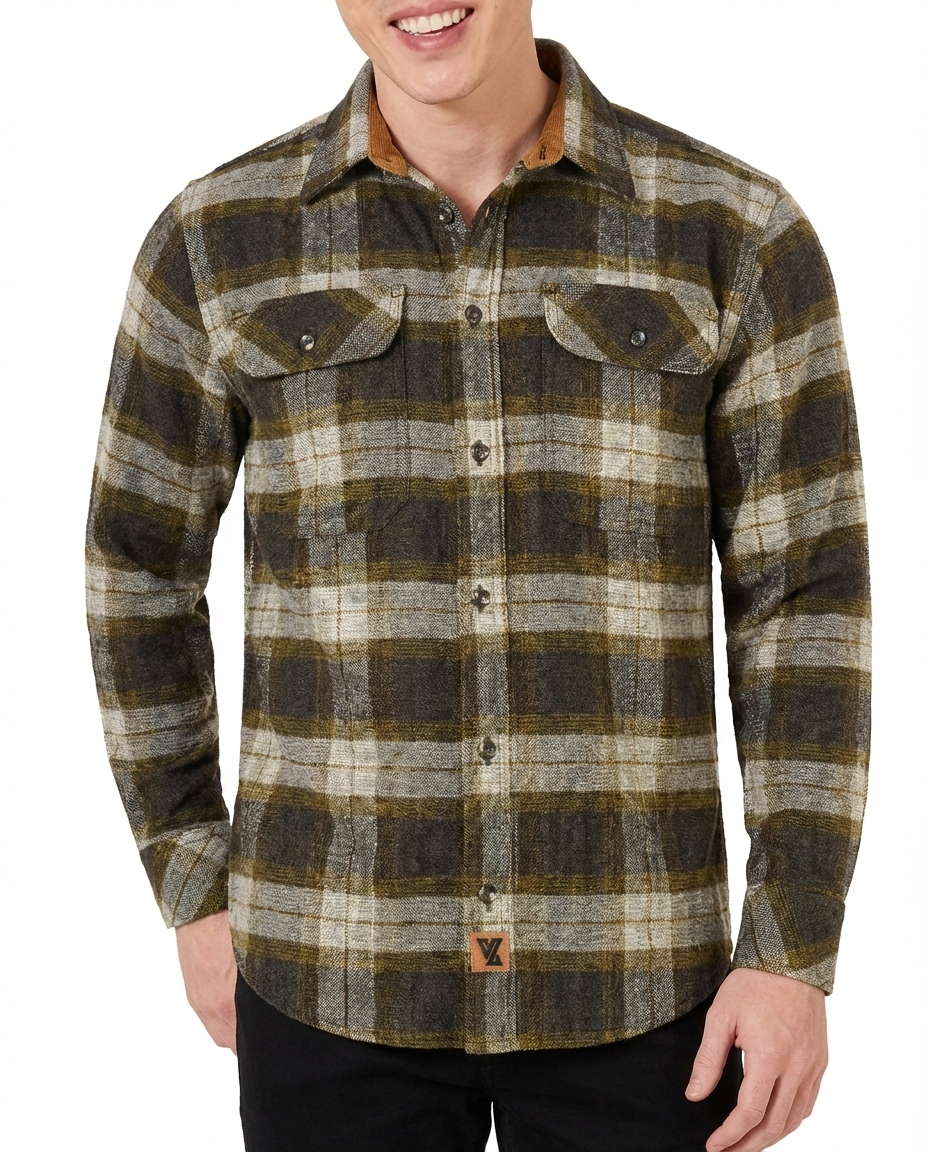 Tuscan Gold Men's Long Sleeve Plaid Button Down Casual Flannel Shirt