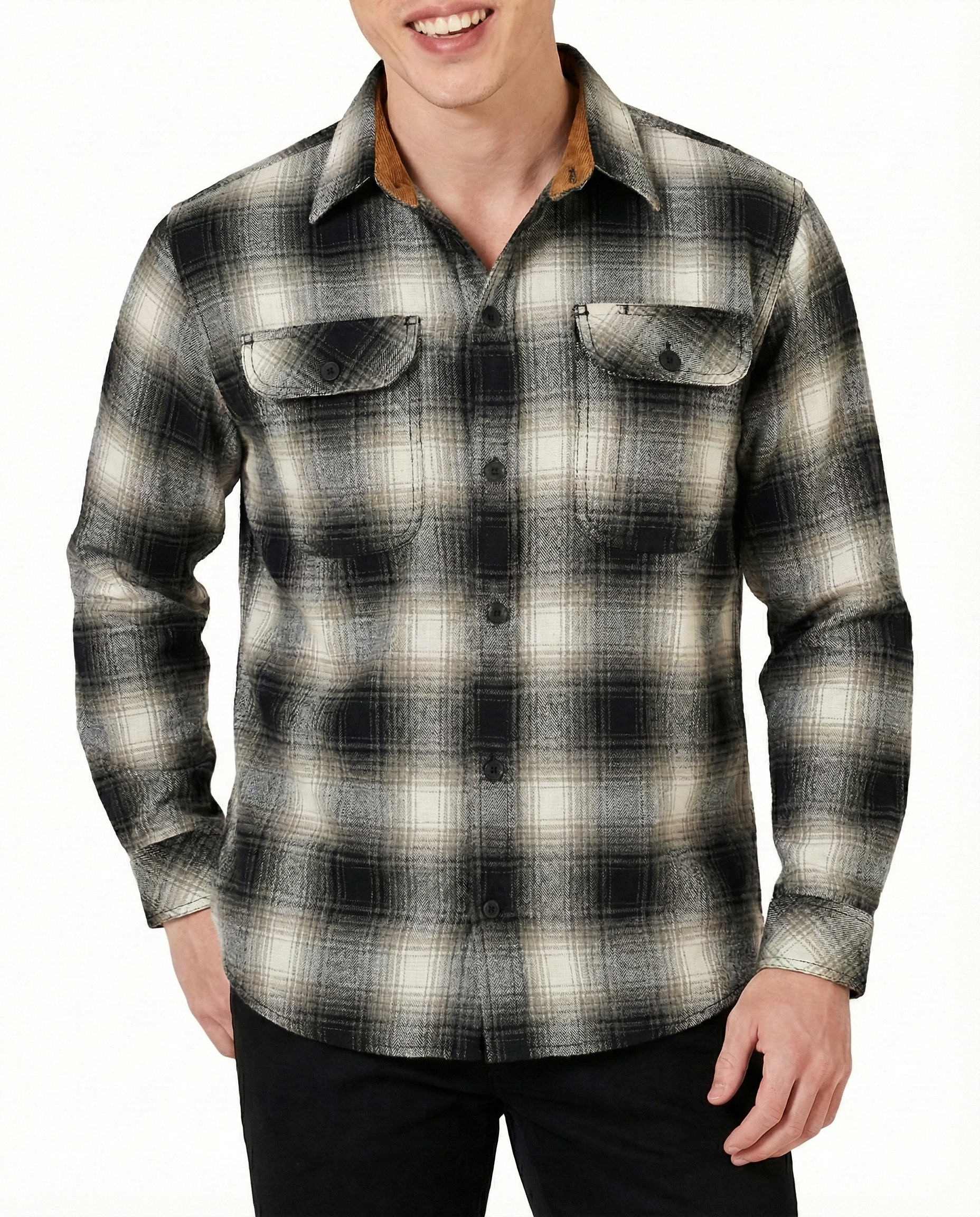 Men's Timberwolf Long Sleeve Plaid Button Down Casual Flannel Shirt