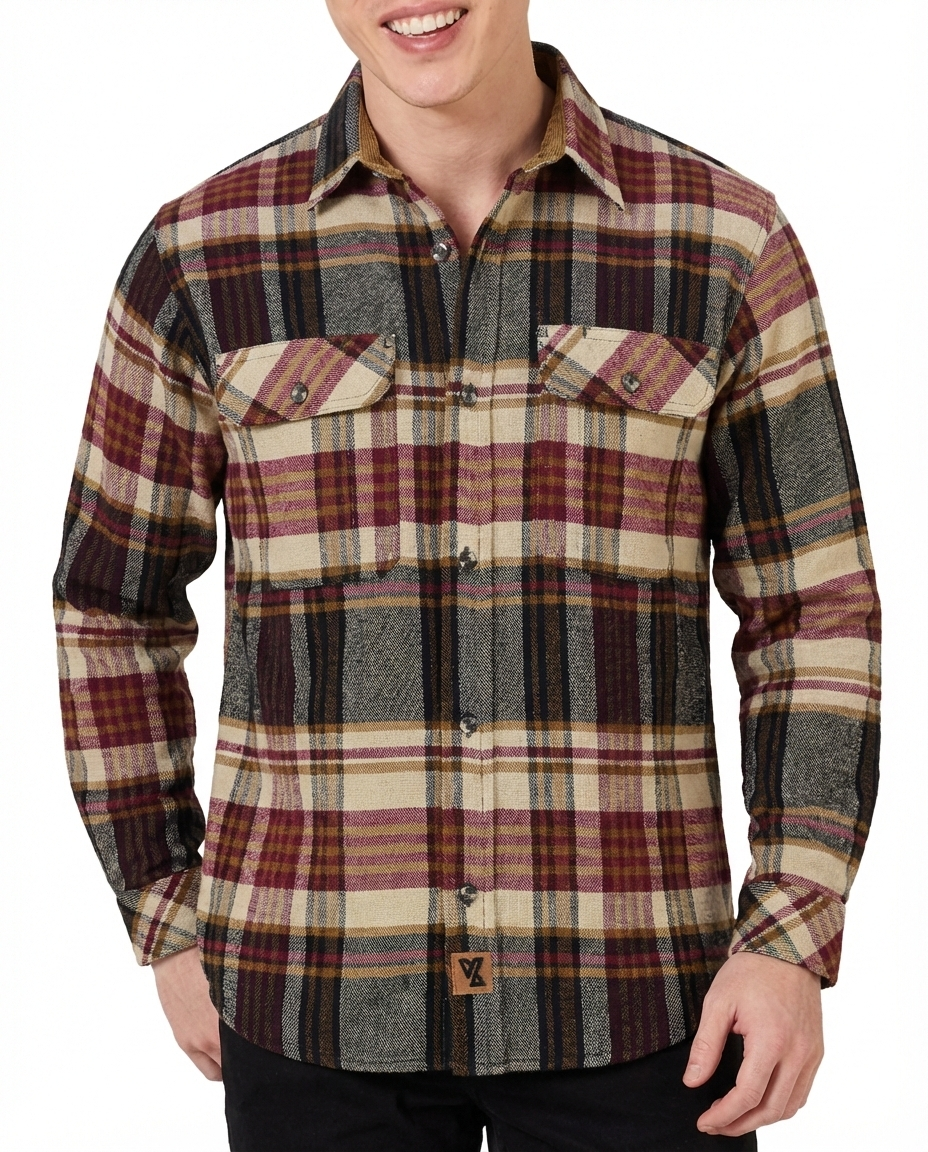 Men's Cedarwood Plaid Long Sleeve Plaid Button Down Casual Flannel Shirt