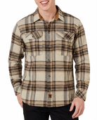 Men's Coffee & Cream Long Sleeve Plaid Button Down Casual Flannel Shirt