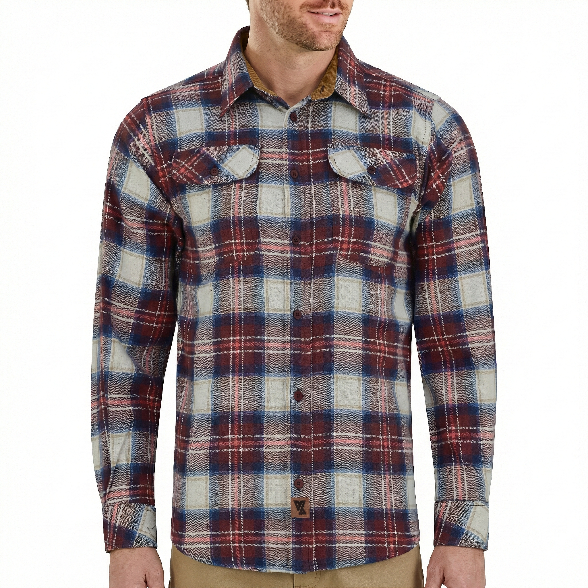 Men's Merlot Long Sleeve Plaid Button Down Casual Flannel Shirt