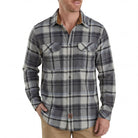VB1728GrW - Men's Charcoal Checkered Long Sleeve Plaid Button Down Casual Flannel Shirt, Corduroy Collar & Cuffs - Pic
