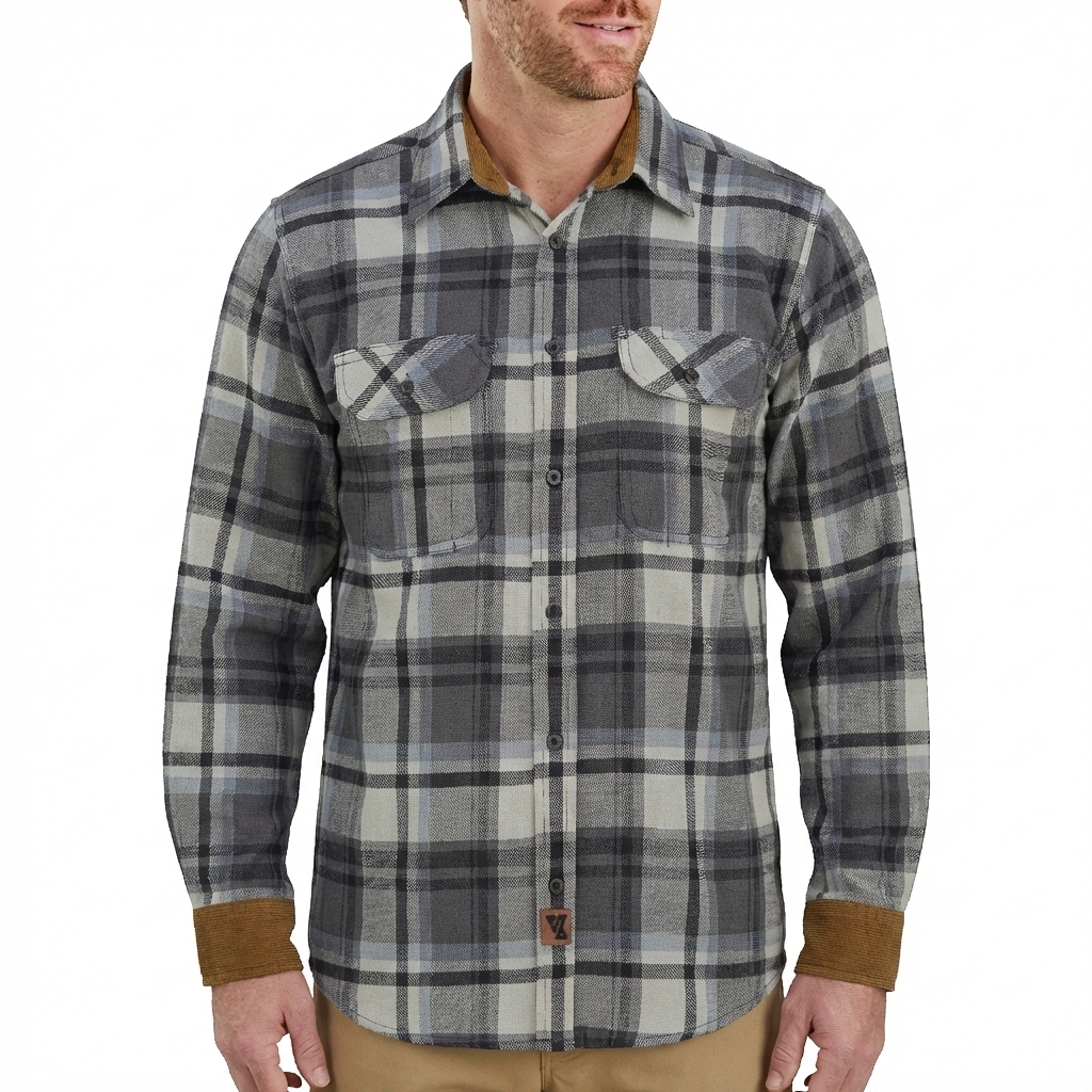 Men's Charcoal Checkered Long Sleeve Plaid Button Down Casual Flannel Shirt