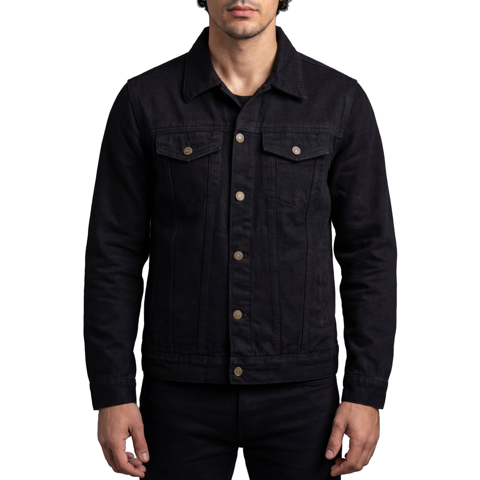 VB510BK - Vance Mens Black Heavy Duty Denim Button Front Motorcycle Jacket, Jean Jacket for Men