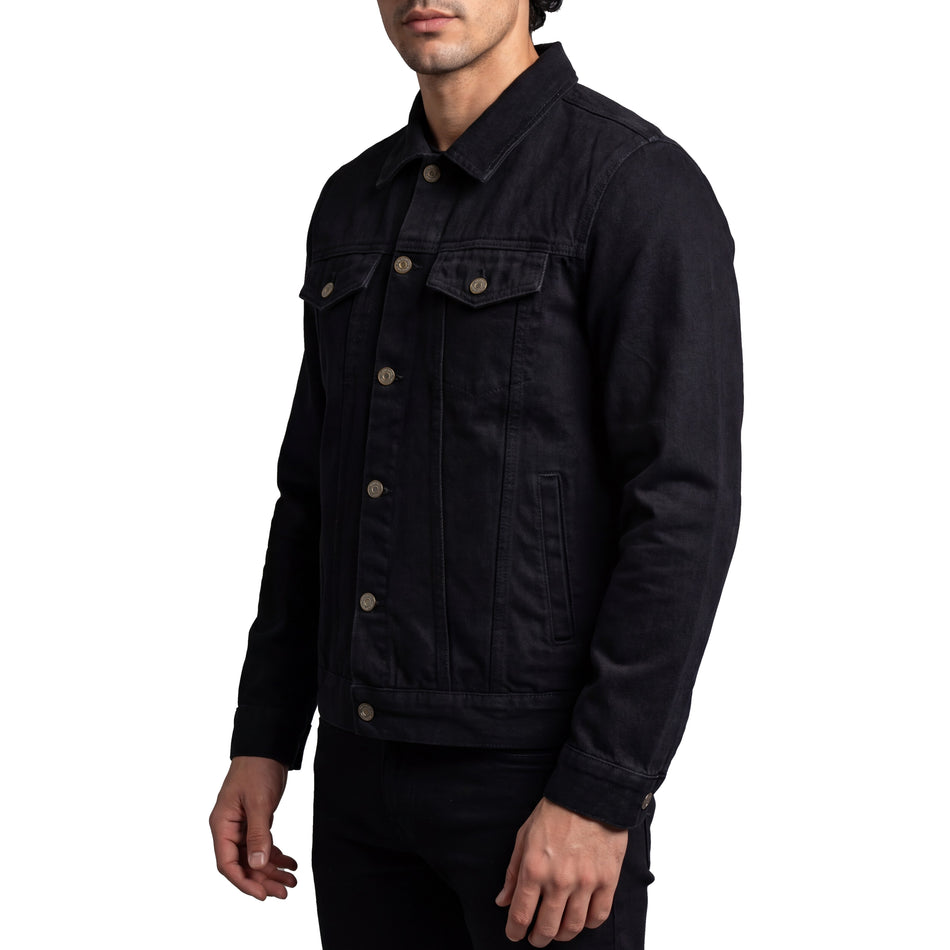 VB510BK - Vance Mens Black Heavy Duty Denim Button Front Motorcycle Jacket, Jean Jacket for Men