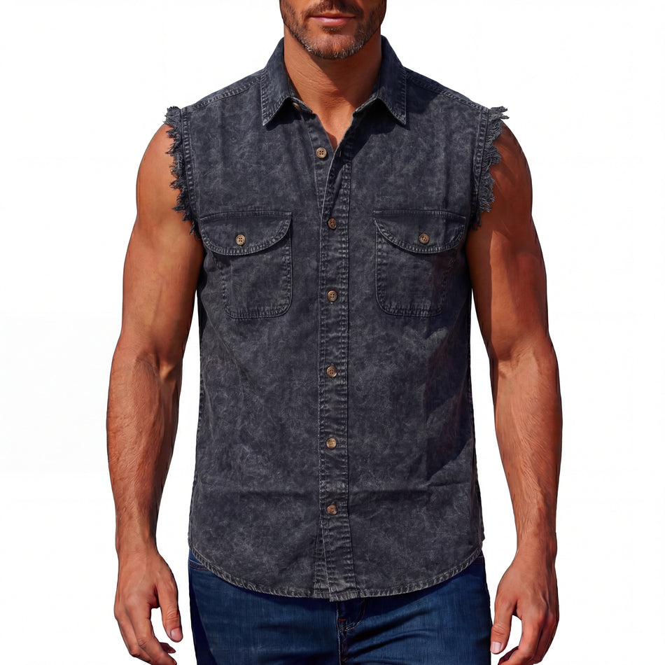 VB731 - Mens Cutoffs Charcoal Acid Wash Shirt