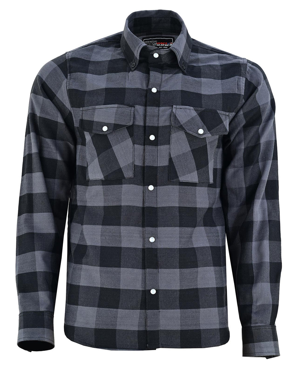 Vance VB740GB Grey Men's Long Sleeve Plaid Snap Down Casual Flannel Shirt, 100% Cotton
