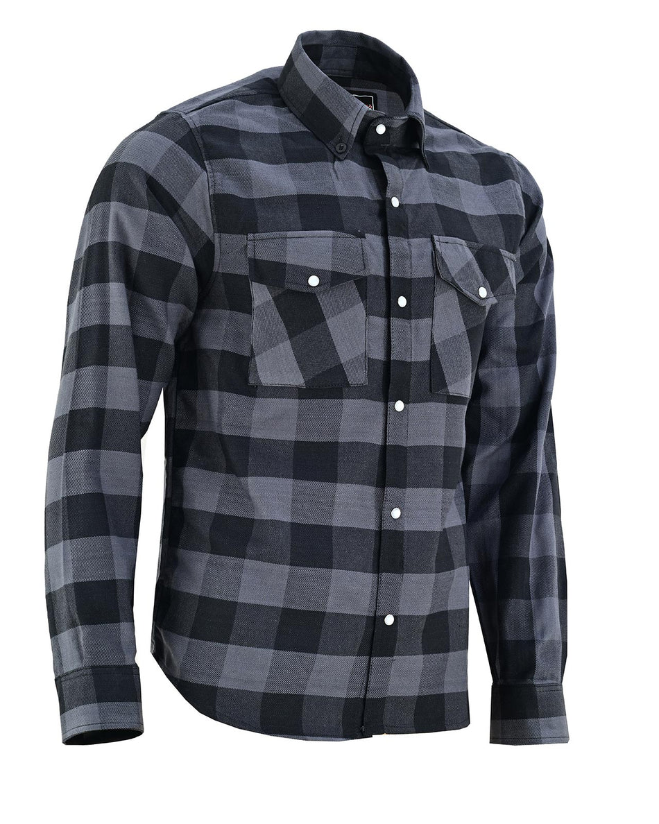 Vance VB740GB Grey Men's Long Sleeve Plaid Snap Down Casual Flannel Shirt, 100% Cotton