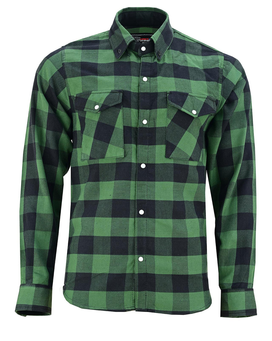 Vance VB740GnB Green Men's Long Sleeve Plaid Snap Down Casual Flannel Shirt, 100% Cotton