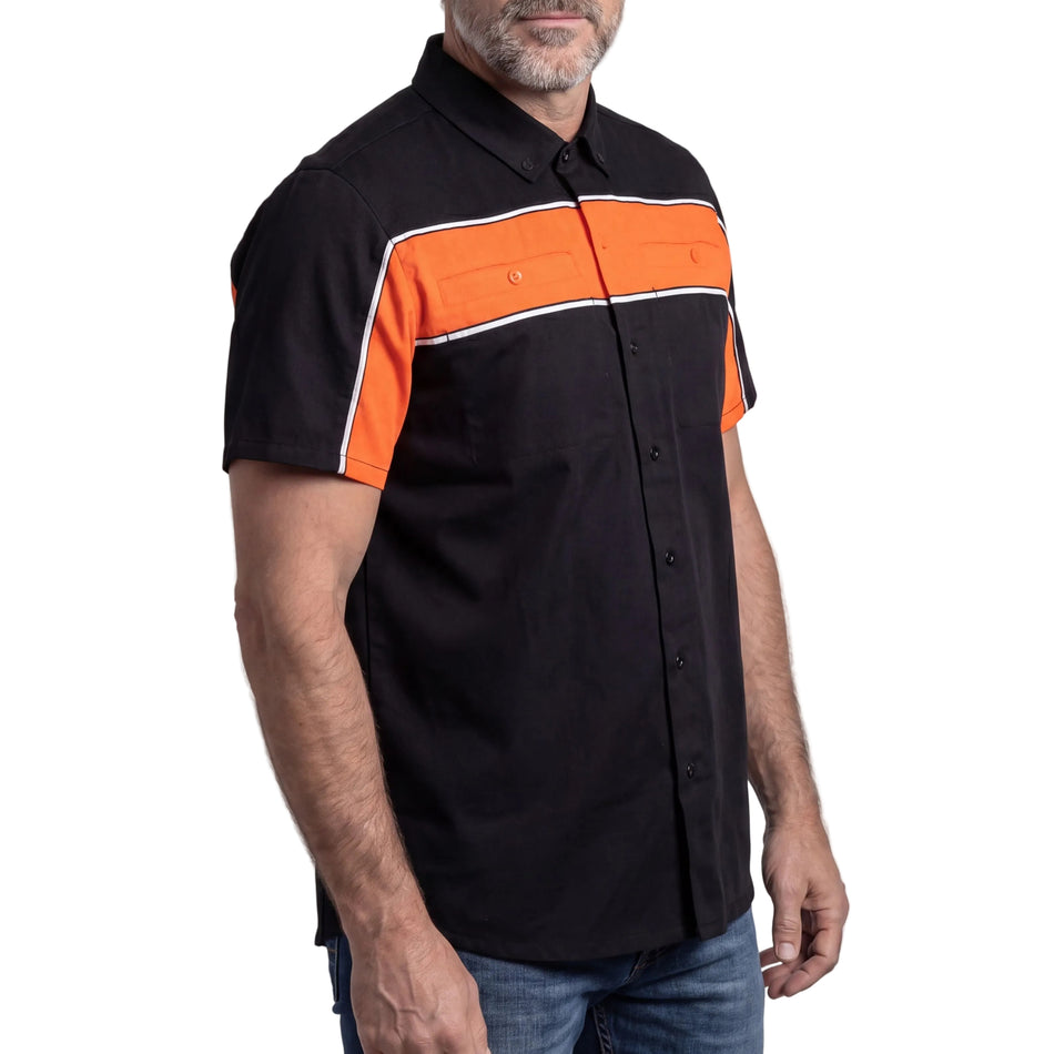 VB770BO - Vance Leather Men's Black Orange Short Sleeve Button Down Two Pockets Soft Casual Shirt