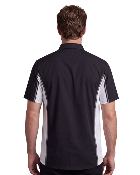 Vance Men's Heavy-Duty Button up Mechanic Work Shirt w Reflective Strip White Sides - back