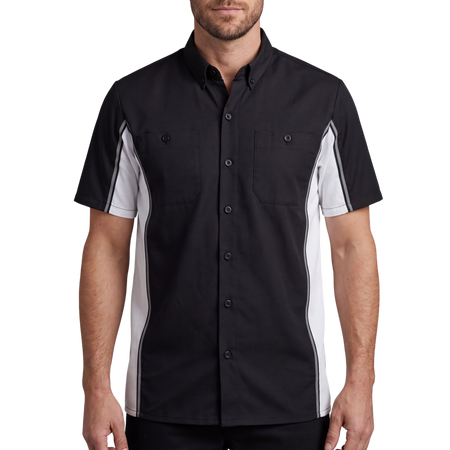 Vance Men's Heavy-Duty Button up Mechanic Work Shirt w Reflective Strip White Sides - front