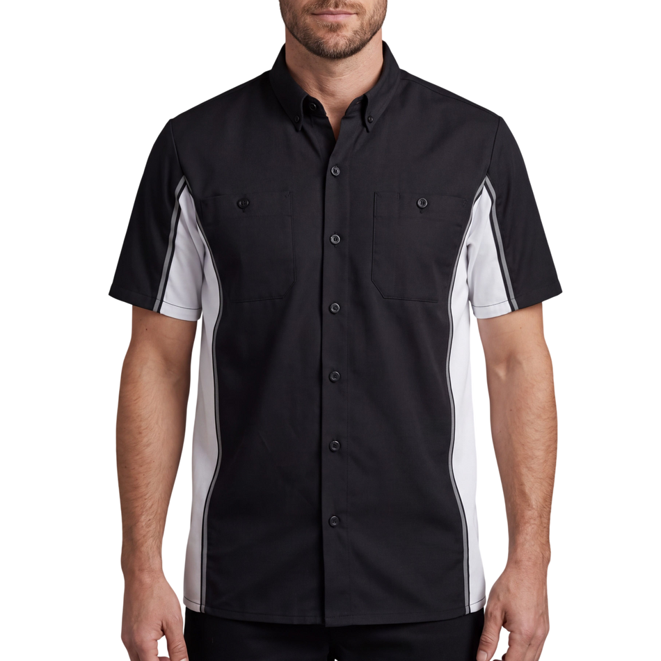Vance Men's Heavy-Duty Button up Mechanic Work Shirt w Reflective Strip White Sides - front