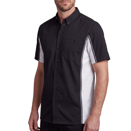 Vance Men's Heavy-Duty Button up Mechanic Work Shirt w Reflective Strip White Sides - side
