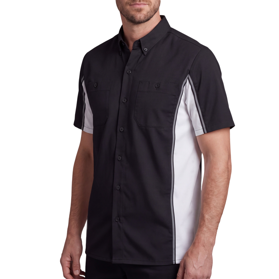 Vance Men's Heavy-Duty Button up Mechanic Work Shirt w Reflective Strip White Sides - side
