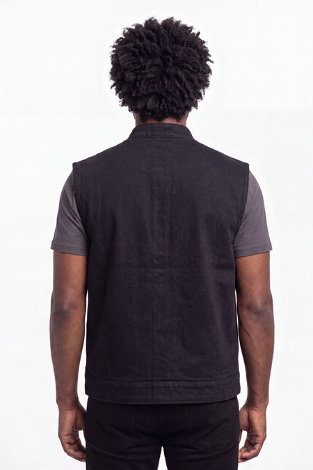 Mens SOA Style Black Denim Club Vest - back pose