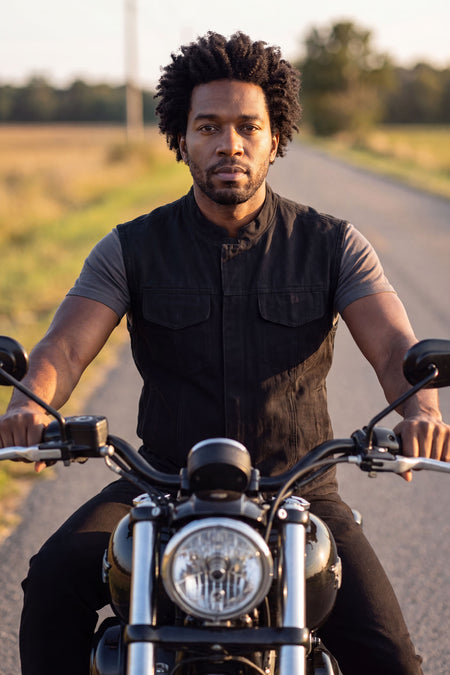 Mens SOA Style Black Denim Club Vest - Pic