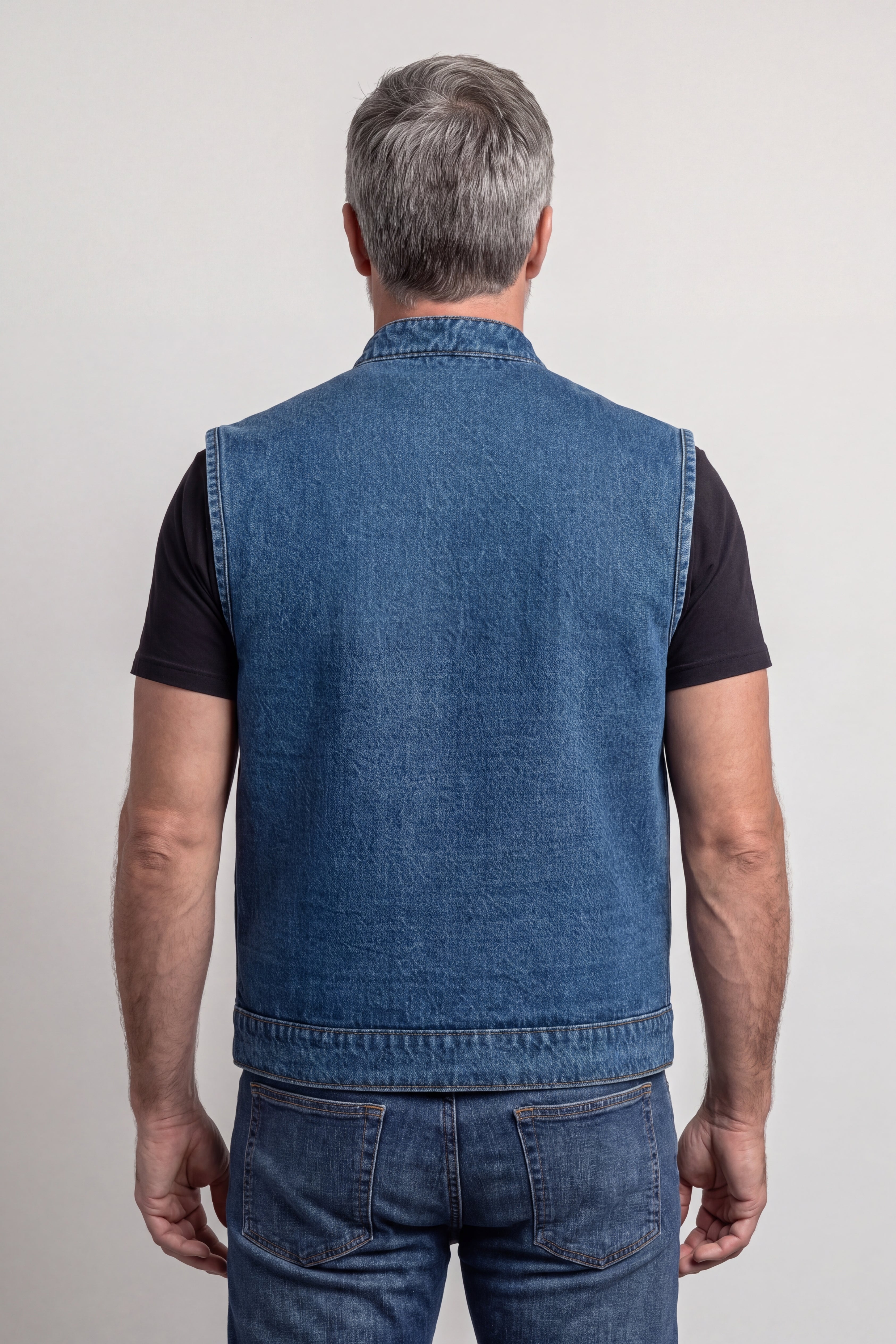 VB914BL - Mens Sky Blue Denim Club Vest w/ Concealed Carry - back pose