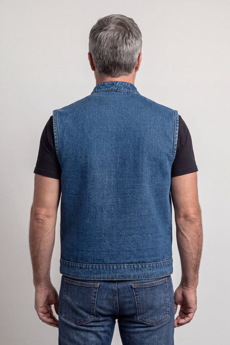 VB914BL - Mens Sky Blue Denim Club Vest w/ Concealed Carry - back pose