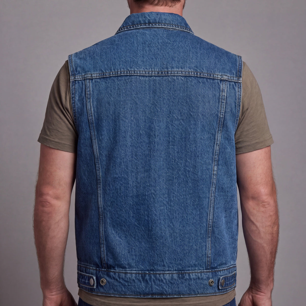 Vance Mens Blue Jean Style Denim Motorcycle Vest - Back Pose