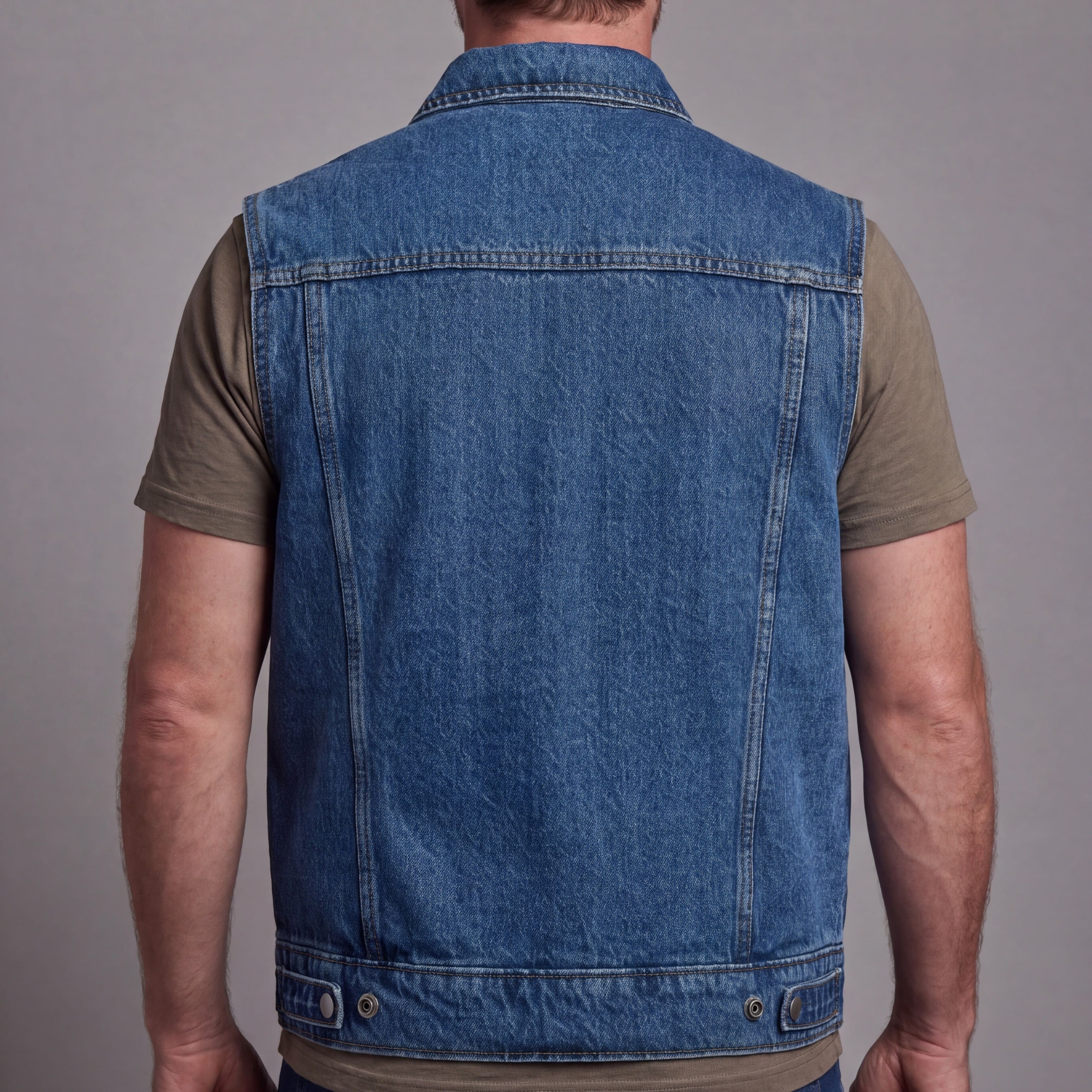 Vance Mens Blue Jean Style Denim Motorcycle Vest - Back Pose