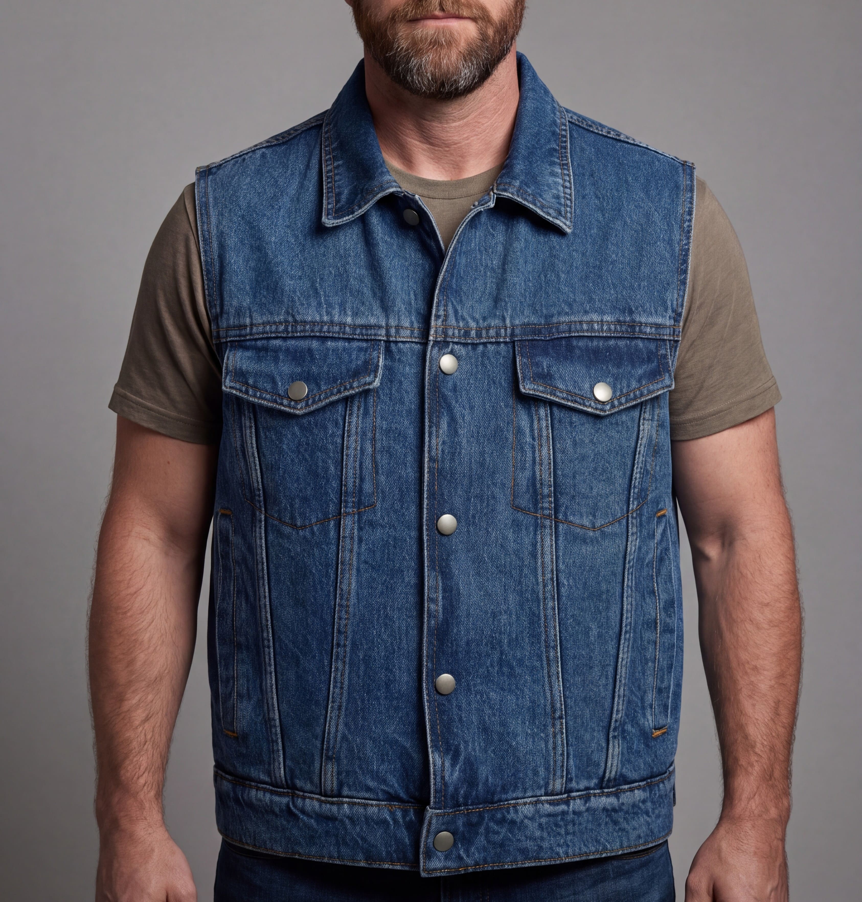 Vance Mens Blue Jean Style Denim Motorcycle Vest - Front Pose