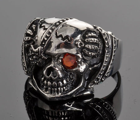 VJ1014 Stainless Steel Men's Eye Patch Skull Ring