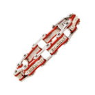 Vance Leather's Bracelets Two Tone Silver and Red Ladies Bike Chain Bracelet with White Crystal Centers