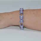 Two Tone Silver and Purple Bike Chain Bracelet with White Crystal Centers