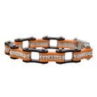 Vance Leather's Bracelets Two Tone Black and Orange Ladies Bike Chain Bracelet with White Crystal Centers