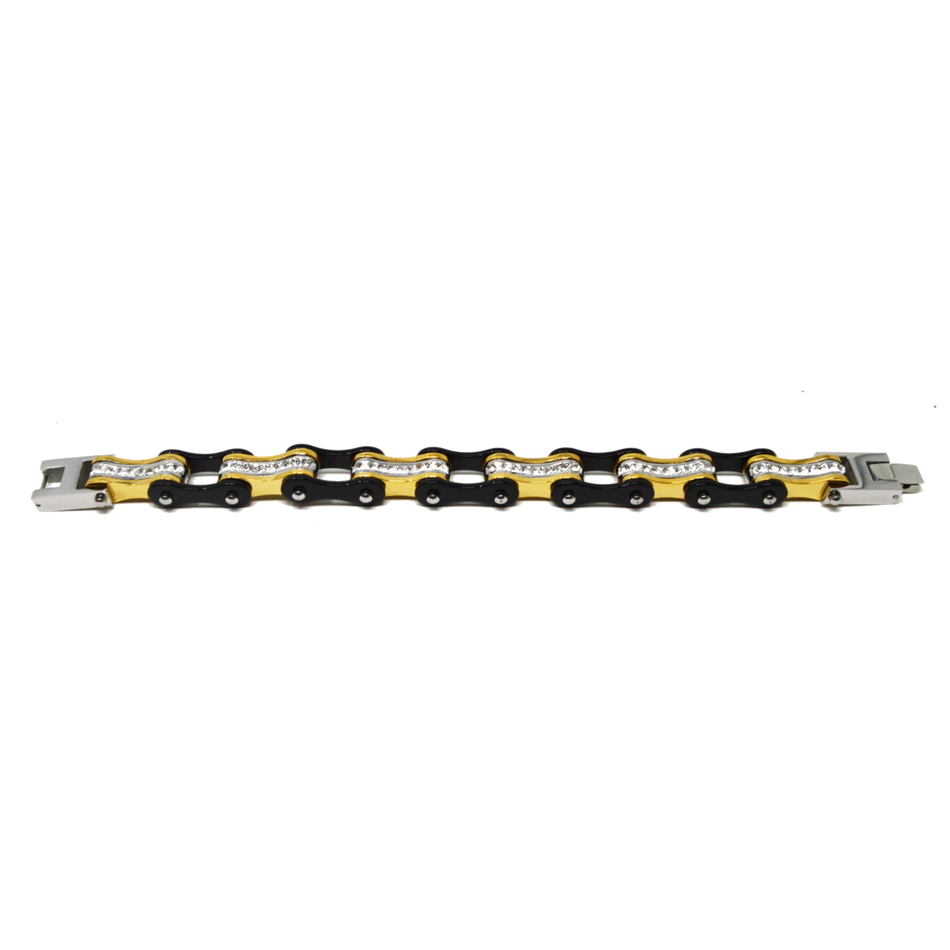 VJ1113 Two Tone Black and Gold with White Crystal Centers