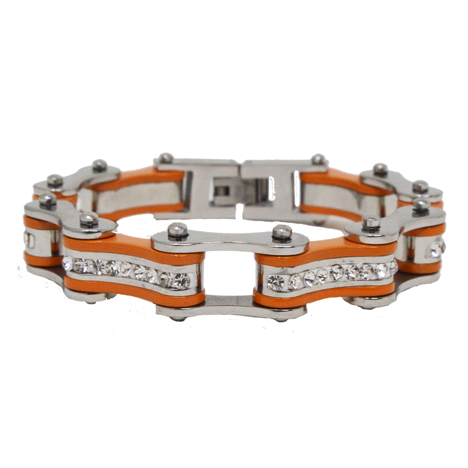 VJ1121 Two Tone Silver and Orange with White Crystal Centers