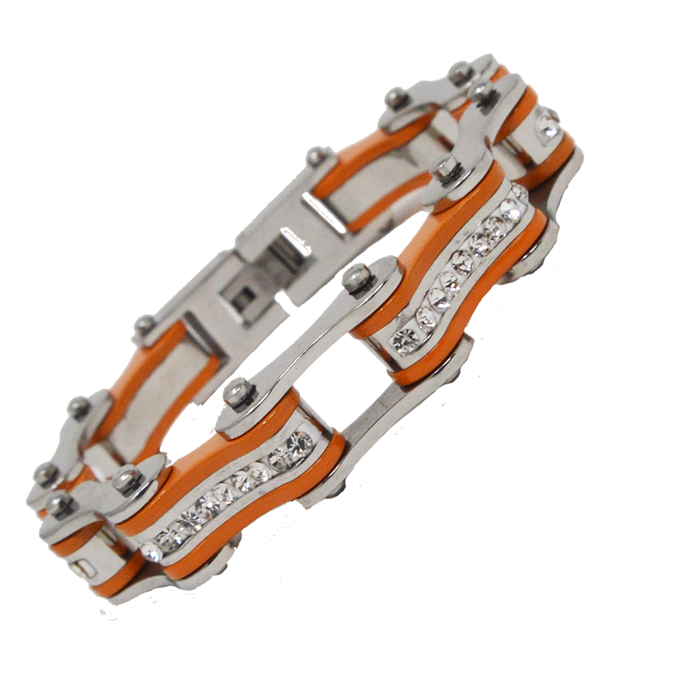 VJ1121 Two Tone Silver and Orange with White Crystal Centers