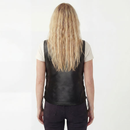 Vance Leather Ladies Leather Five-Snap Lace Side Vest - back pose