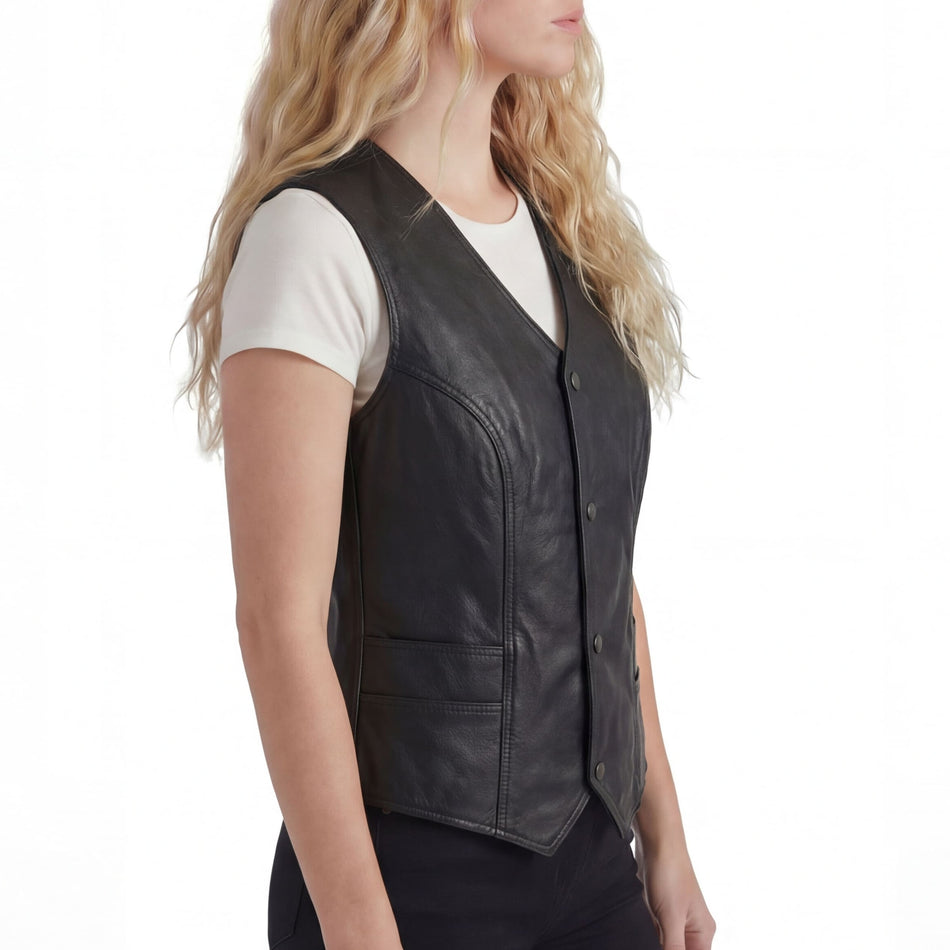 Vance VL1050 Women's Black Lady Biker Leather Motorcycle Vest