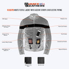 VL1557B Men's Textile Jacket with Accent Stripe Down Sleeve infographic