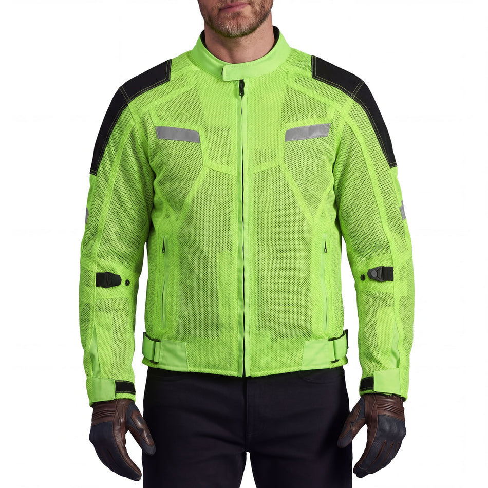 Vance VL1622HG Mens All Weather Hi-Viz CE Armor Mesh Motorcycle Jacket